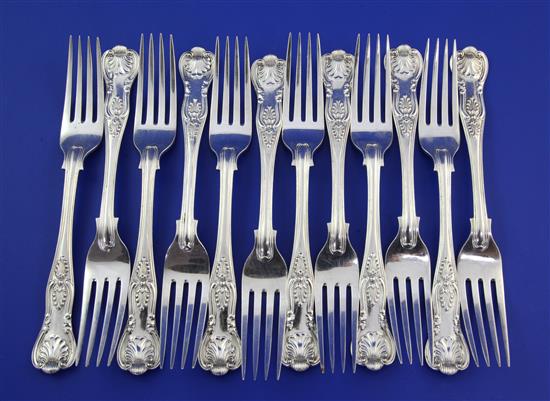 A matched set of twelve Victorian silver double struck Kings pattern dessert forks,